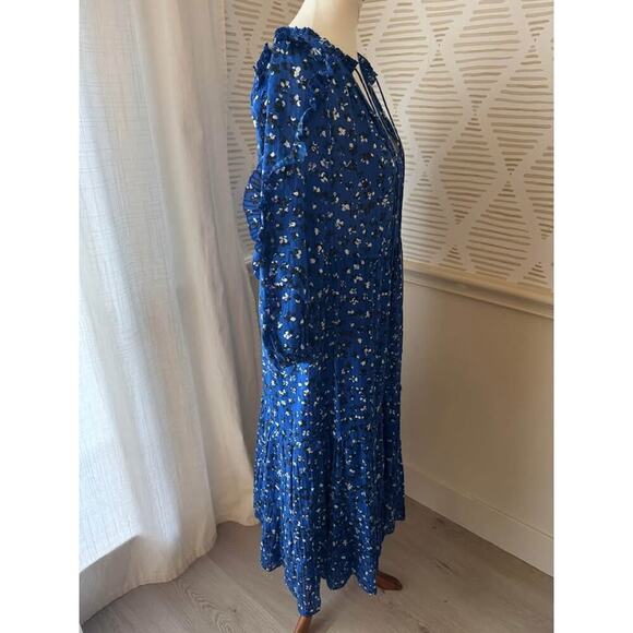 ULLA JOHNSON Women’s Size 2 Silk Blue & Multicolour Floral Ruffled Midi Dress - Picture 8 of 10